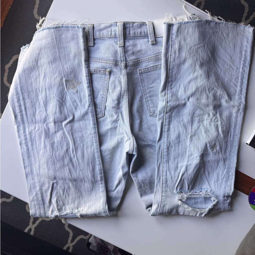 7 For All Mankind Blue Straight Jeans Faded Denim - Picture 3 of 7